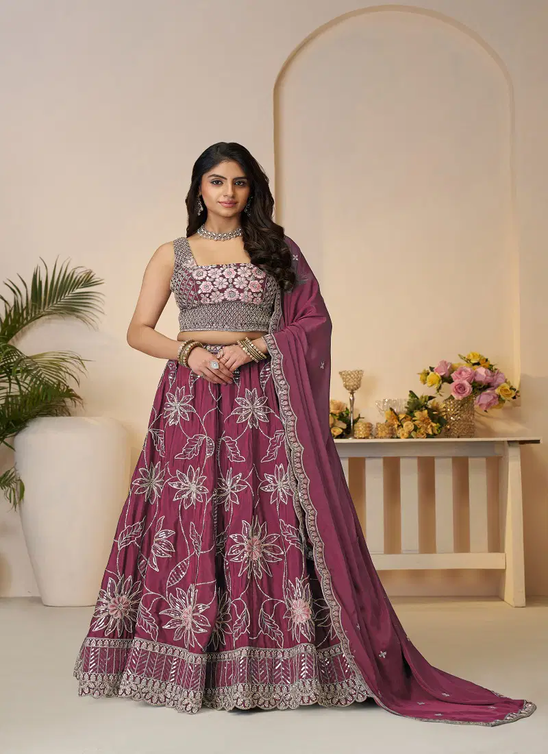 Kf 28 Pink Satin Silk Sequin Work Bridal Lehenga Best Wholesale Shop In Surat